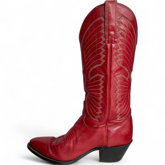 Texas Red Leather Western Cowboy Cowgirl Boots Women's 6.5 M - Picture 6 of 14